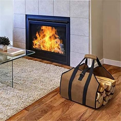Sac de Transport pour Bûches - Toile Robuste - Pour Poêle à Bois Intérieur ou Extérieur - 96 x 46 cm - Marron - 1 Pièce (1/4)