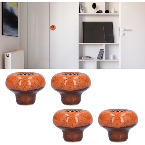 Poignée de Porte Retro pour Cabinet Céramique - 4 Poignées Verdi Antique Orange Motif Léopard - Dimensions 32x34mm (1/5)