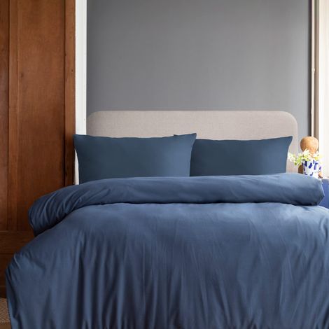 Housse de Couette 3 pièces Super Douce 155x220 cm + 2 taies d'oreiller 40x80 cm, 100% Microfibre brossée, Bleu (1/5)