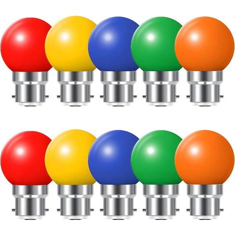 Ampoules LED multicolores B22 G45 - Lot de 10 - 2 W équivalent à 20 W - Idéales pour guirlandes lumineuses extérieures et fêtes (1/5)