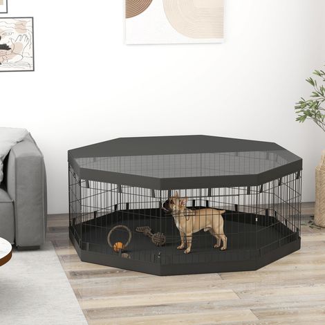 Parc pour chien enclos chien intérieur 8 panneaux pliables avec porte pour chiots acier 61l x 61H cm noir (1/5)