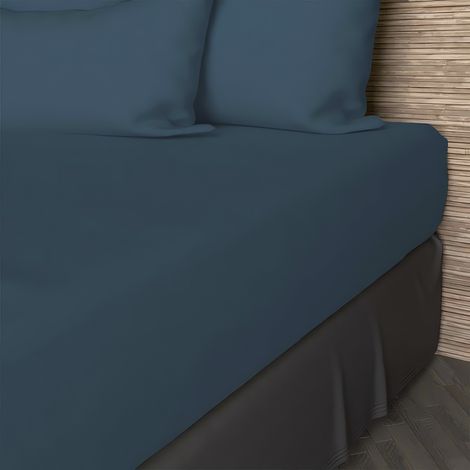 Drap housse en coton 57 fils 90x200 cm UNI bleu canard, par Soleil d'ocre