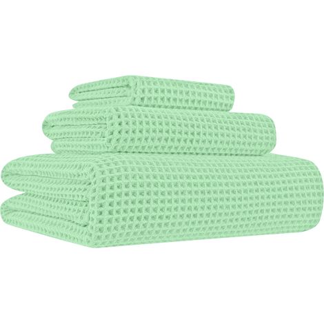 Set 3/5 Pezzi Asciugamani Bagno 100% Cotone Tessuto Nido D'ape Super Assorbenti Telo Doccia Salvietta Viso Asciugamano Salviette Teli Asciugamano Ospite Prodotto Italiano Verde Acqua - 3 Pezzi (1/5)
