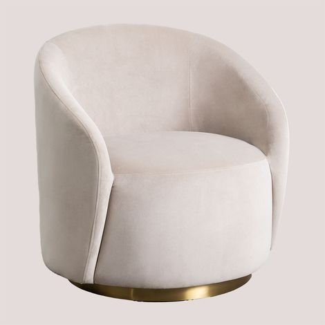 Sklum – Fauteuil crapaud en velours brun blé – Design vintage – Dimensions 75x71,5x67 cm – Structure en contreplaqué – Pieds en métal doré