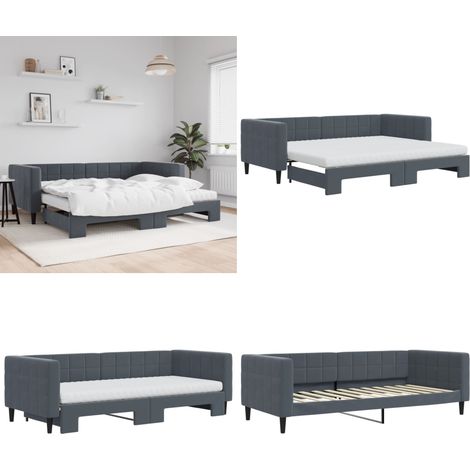 vidaXL Tagesbett Ausziehbar mit Matratzen Dunkelgrau 90x200 cm Samt (1/5)