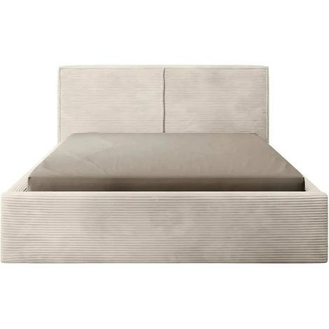 ELOISE - Lit coffre velours côtelé 140x200cm - Beige