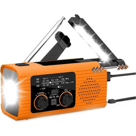 Filiyano – lampe torche – (Orange) Récepteur radio solaire d'urgence 2026, 2000 MAH, à manivelle, radio météo NOAA avec lampe torche, chargeur de (1/4)