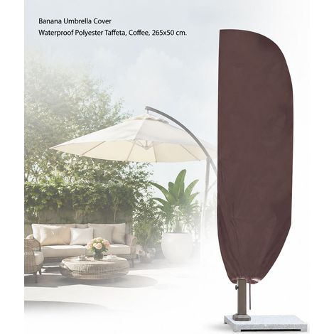 Telo di copertura per ombrellone Toivize 265x50 cm - Forma a banana - Poliestere impermeabile - Colore caffè - Protezione per giardino e patio contro raggi UV, polvere e neve (1/4)