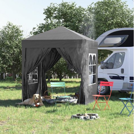 Gazebo pieghevole 2x2 m con 4 lati rimovibili, finestre, protezione UV, struttura in acciaio nero (1/5)