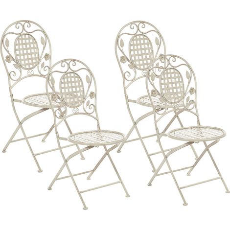 Set di 4 Sedie da Giardino Bistro Pieghevoli in Metallo Bianco Sporco Bivio (1/5)