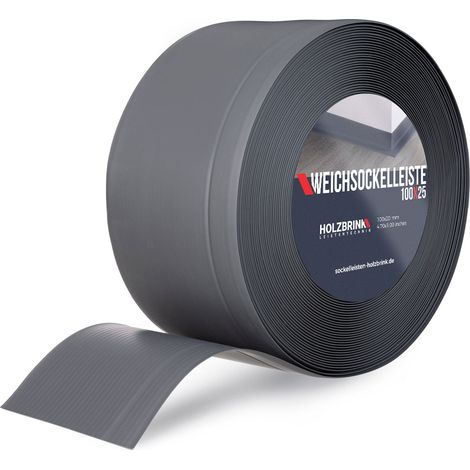 HOLZBRINK Weichsockelleiste Graphitgrau Knickleiste ohne Klebestreifen, Material: PVC, 100x25mm, 15 Meter