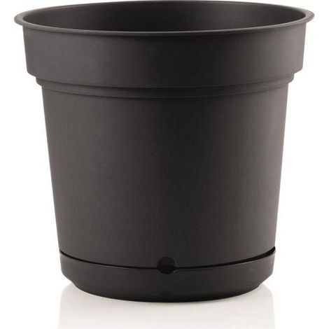 Outdoor runde Vase aus Kunstoff mit Untersetzer ''Hydral Element'' für Blumen und Pflanzen -38 cm / Anthrazit