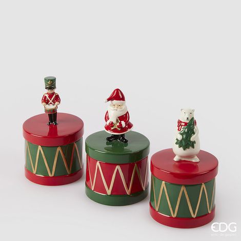 EDG Enzo De Gasperi Scatola di Natale Decorativa Tamburo Rotondo H 14 Cm D 8 Cm Ass. Green Red 1 Pz