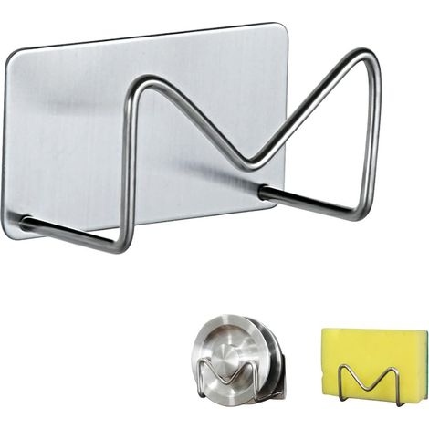 Porte-éponges, Porte-évier de Cuisine Étanche Auto Adhésif en Acier Inoxydable - Crochet d'Éponge et Accessoires de Cuisine pour le Drainage et le Stockage (Argent)