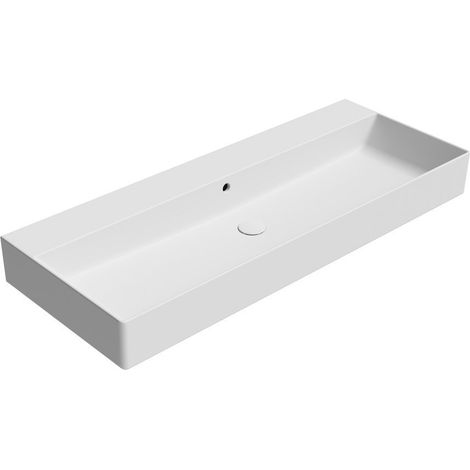 Lavabo en céramique KUBE X 120x47cm, bord inférieur rainuré, sans trou pour robinetterie, blanc mat (1/4)