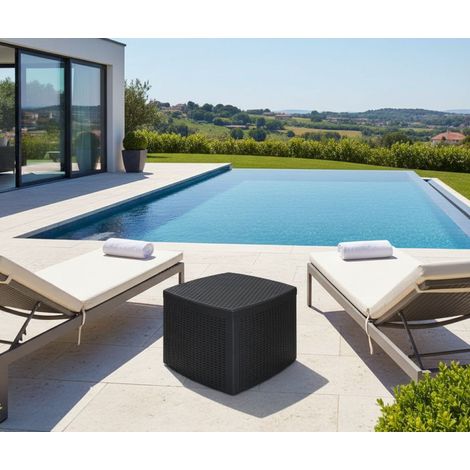 Dmora - Mesa pequeña de Jardín Dcupid, Mesa contenedor multiusos, Mesa baja efecto ratán 100% Made in Italy, 53x53h40 cm, Antracita (1/5)