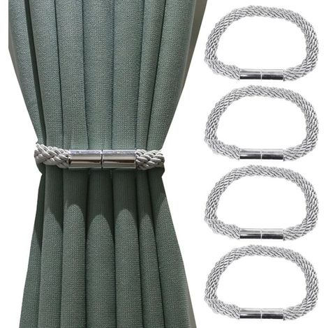 Fermacravatte magnetici per tende, set da 4 – grigi, realizzati in resistente acciaio inossidabile, facili da installare senza forare