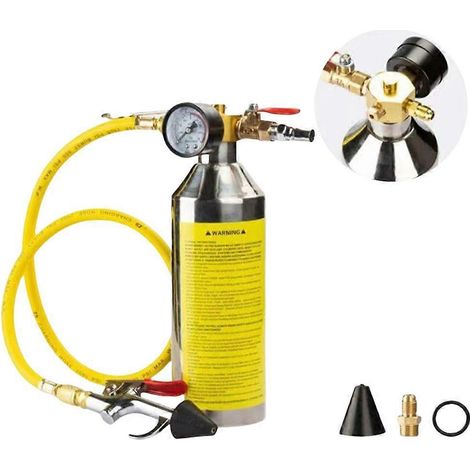 Bouteille de nettoyage pour conduit d'air de voiture avec valves de sécurité à décharge de pression.