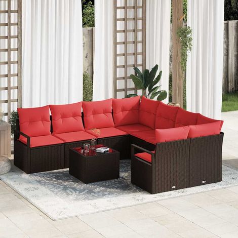 vidaXL Ensemble de Canapés 9 pcs Marron et rouge polyrotin (1/5)