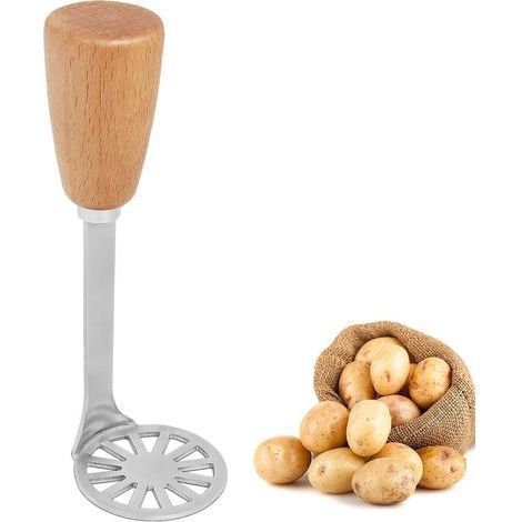 Petit Presse Puree, Presse Purée avec Poignée en Bois et Plaque de Ecrase Purée en Acier Inoxydable de Qualité Alimentaire, Multifonctionnel, 15,3 cm (1/4)