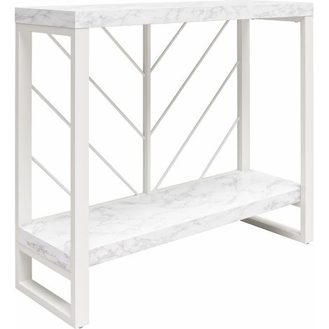 Table console avec 1 étagère en effet marbre blanc