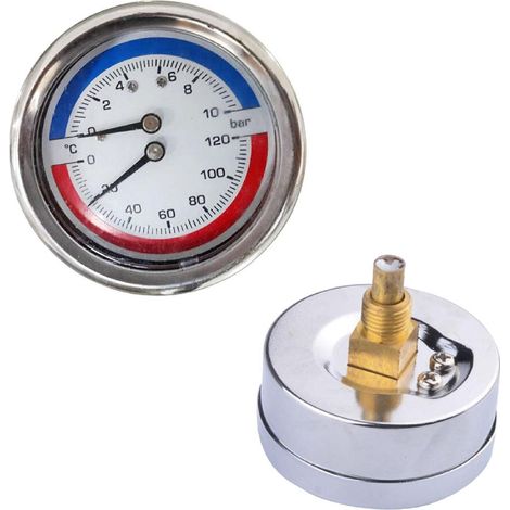 Thermomanometer Temperature and pressure gauge up to 120 C and 10 Bar Rear inlet with 1/4" NPT、BSPT、BSP Rear connection (1/5)