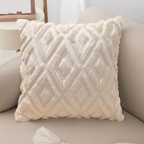 2er-Set, dekorativer Kissenbezug aus weichem Plüsch und kurzem Wollsamt, luxuriöser Stil für Sofa, Schlafzimmer – moderne Rautenform, Beige, 45 x 45 cm (1/2)