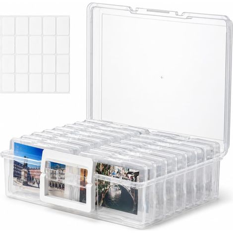 Boîte de rangement pour photos - 10 x 15 cm - 16 supports photo intérieurs - Boîtes de rangement transparentes en plastique - Pour semences, cartes, artisanat, autocollants transparents (1/5)
