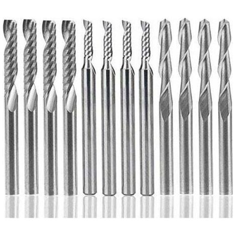 12pcs Tungsten Carbide Router Bit Set, 4pcs 1/8" Double Flute CNC Router Bits + 8pcs Single Edge End Mills (2 Types) for Nylon, Resin, ABS, Acrylic, PVC, MDF, Wood (1/5)
