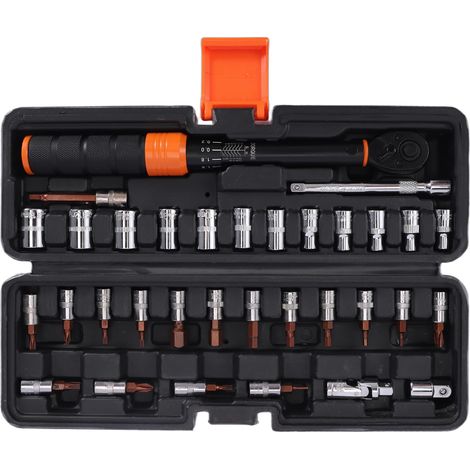 33 Clés Dynamométriques Vélo 1/4", 2-24Nm, Jeu de 29 embouts à douille, Clé Dynamométrique à Cliquet avec Douilles Allen, Barre D'Extension Adaptateur pour Réparation Vélo (1/5)