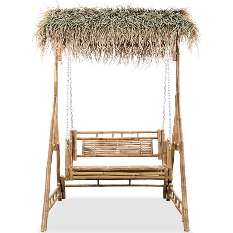 Balancelle de jardin, Chaise Fauteuil Suspendu 2 places, avec feuilles de palmier Bambou 202 cm OIB5952E (1/5)