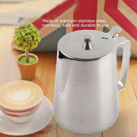 Kaffeetasse aus Edelstahl, Milchkännchen mit Deckel für Latte Macchiato und Kaffeekunst (2000 ml) (1/5)