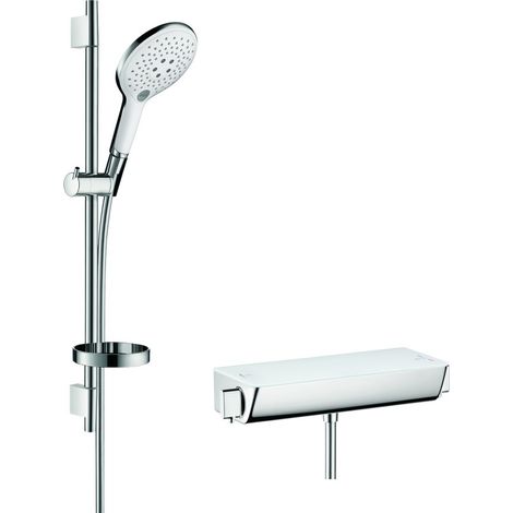 Hansgrohe Raindance Select S - Conjunto de ducha con termostato, 15 cm, 3 chorros, blanco/cromo 27036400