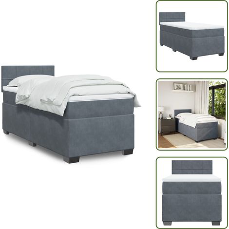 Materasso morbido - vidaXL Giroletto a Molle con Materasso Grigio Scuro 80x200 cm Velluto - Letto con testiera