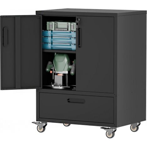 Armoire à outils roulante en métal de haute qualité – grand espace de rangement, H 101,5 × L 76 × P 51 cm, noir/gris, pour garage, bureau et maison