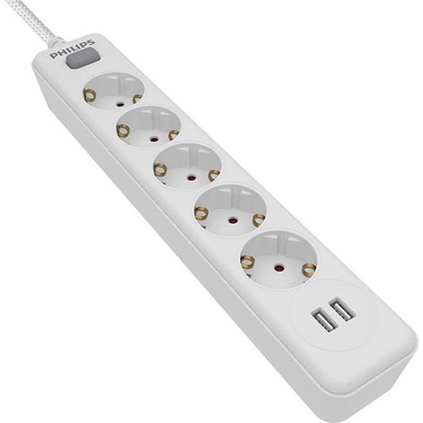 Steckdosenleiste mit 5 Steckdosen + 2 USB-Anschlüssen mit 2,4 A SPN3052WA/10 PHILIPS