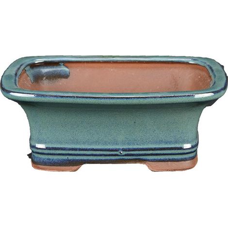 Vaso per bonsai rettangolare in gres smaltato verde 15x11x6 cm - YM6a
