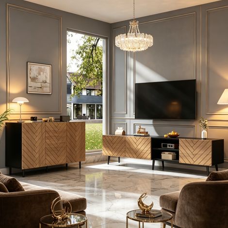 Ensemble meuble et table basse 180×33,5×45 cm + 120×40×76 cm, en panneau de particules imitation bois (1/5)