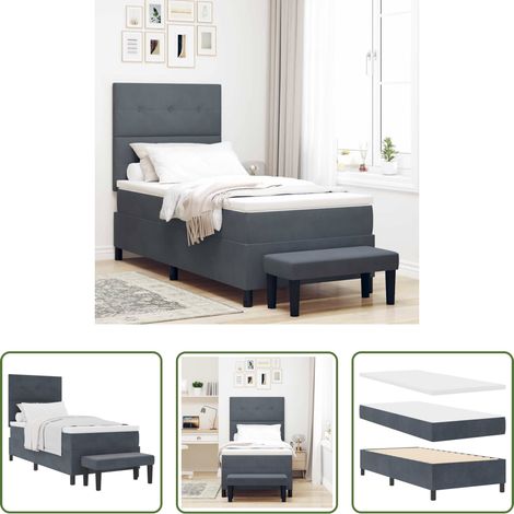 Lit en velours - Lit à ressorts avec matelas Gris foncé 80 x 200 cm Velours (1/5)