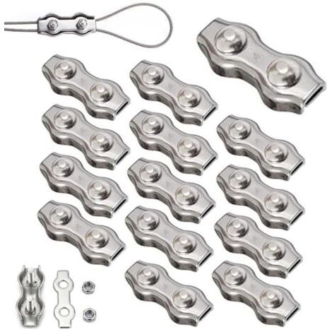 14 Pièces Duplex Clips M4 Câble Métallique Clips Inoxydable 304 Pinces Duplex pour Gréement de Câble Métallique de 4 mm (1/5)