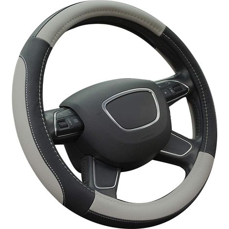 Couvre Volant Voiture Caches de Volant en Cuir Microfibre Universel 37-38cm / 15" Antidérapant Respirant Durable (Gris) (1/5)