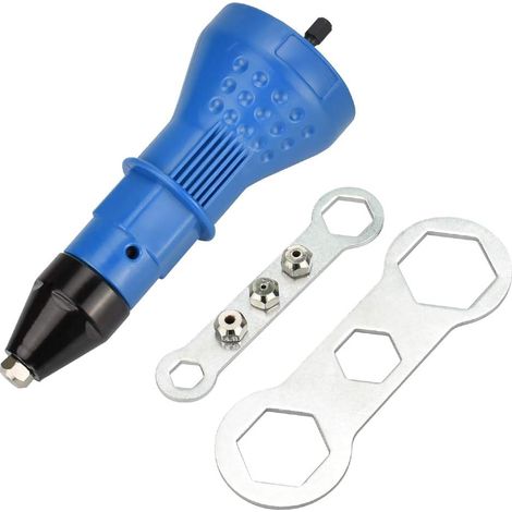 Adaptateur Riveteuse en Acier Inoxydable Pistolet à Riveter électrique Rivetage Outil avec Buse et Clé pour Four, Drmoire, DIY (Bleu) (1/5)