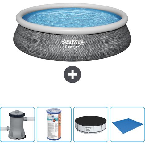 Piscine gonflable ronde Bestway à réglage rapide - Imprimé rotin - 457 x 84 cm - Comprend des Accessoires CB52 (1/4)