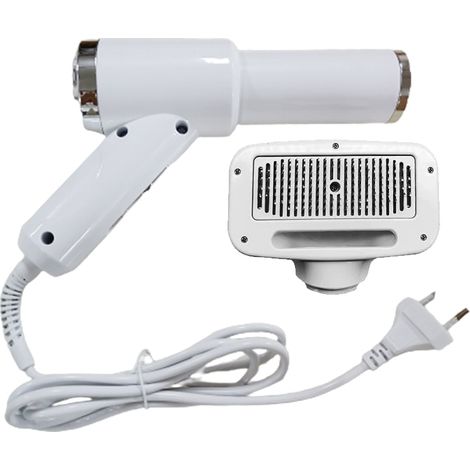 Warmluftkamm für Haustiere, 50 Hz/60 Hz, maximale Leistung 300 W, Nennspannung AC110–120 V/AC200–230 V, Material ABS/Edelstahl, weiß