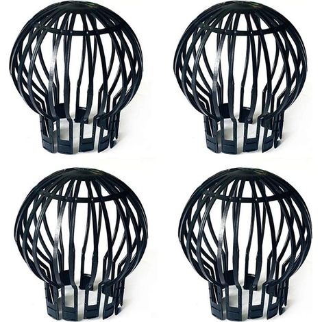 Tapón protector de canalón, cubierta de plástico para bajante, antibloqueo, hojas, musgo, barro, bolas de barro y otros desechos, paquete de 4, color negro