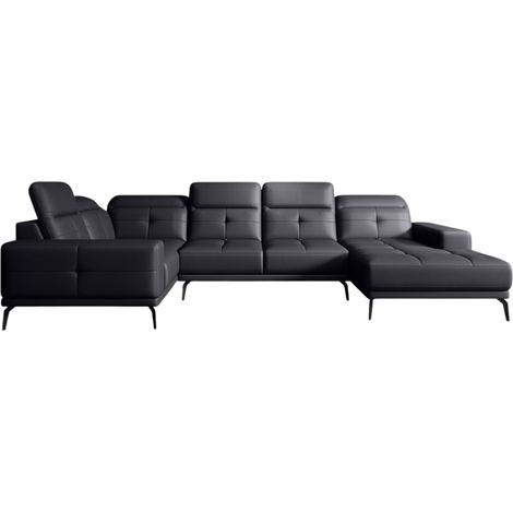 Canapé panoramique design SKAW simili cuir - Têtières réglables A gauche-Noir-Méridienne A gauche (1/5)