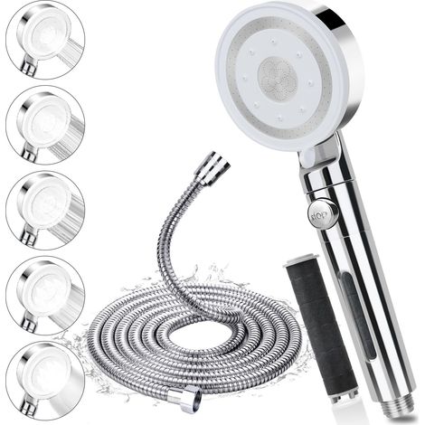 Pommeau de Douche avec Tuyau 2m, Pommeau de Douche Haute Pression avec 5 Modes de Jet, Pomme Douche Economie Deau avec Arret, Douchette Douche Filtrant Anti Calcaire Salle de Bain,Facile à Installer (1/5)