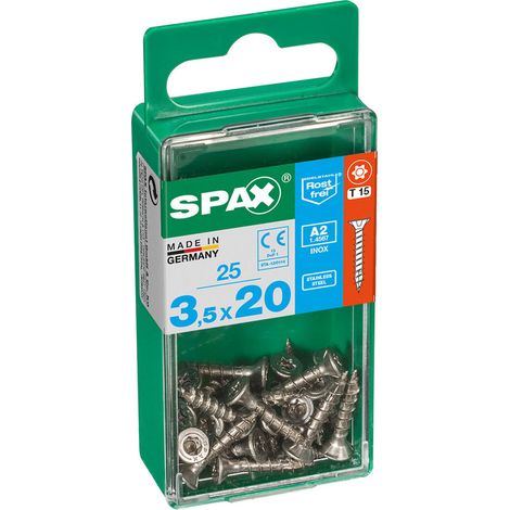 Boîte 25 Unités. Vis A Bois Spax Cab. Plat Inox A2 3.5x20mm Spax (1/2)
