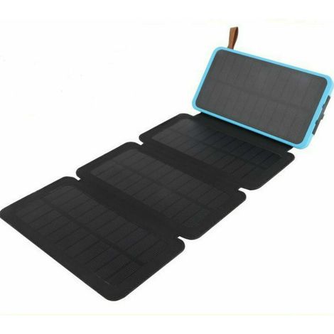 YMYNY Batterie Externe Solaire 10000mAh Imperméable avec 4 Panneaux Solaires - Chargeur Portable pour Téléphone et Tablettes lors du Camping en Extérieur - Couleur Bleu