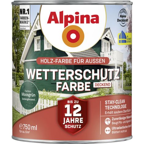 Alpina Wetterschutzfarbe deckend 0,75 L moosgrün Holzschutzfarbe (1/3)